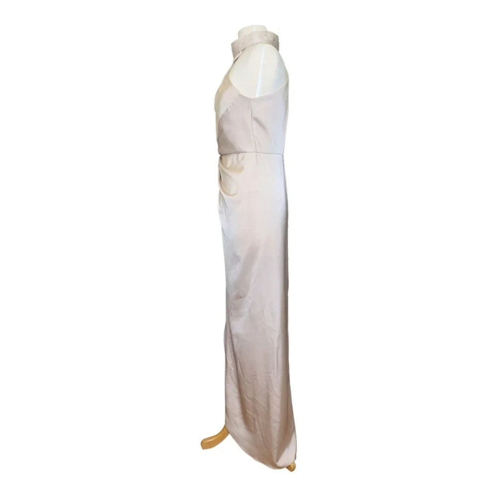 Elle Zeitoune Champagne Satin Halter Neck Maxi Dress Gown Medium Formal Wedding